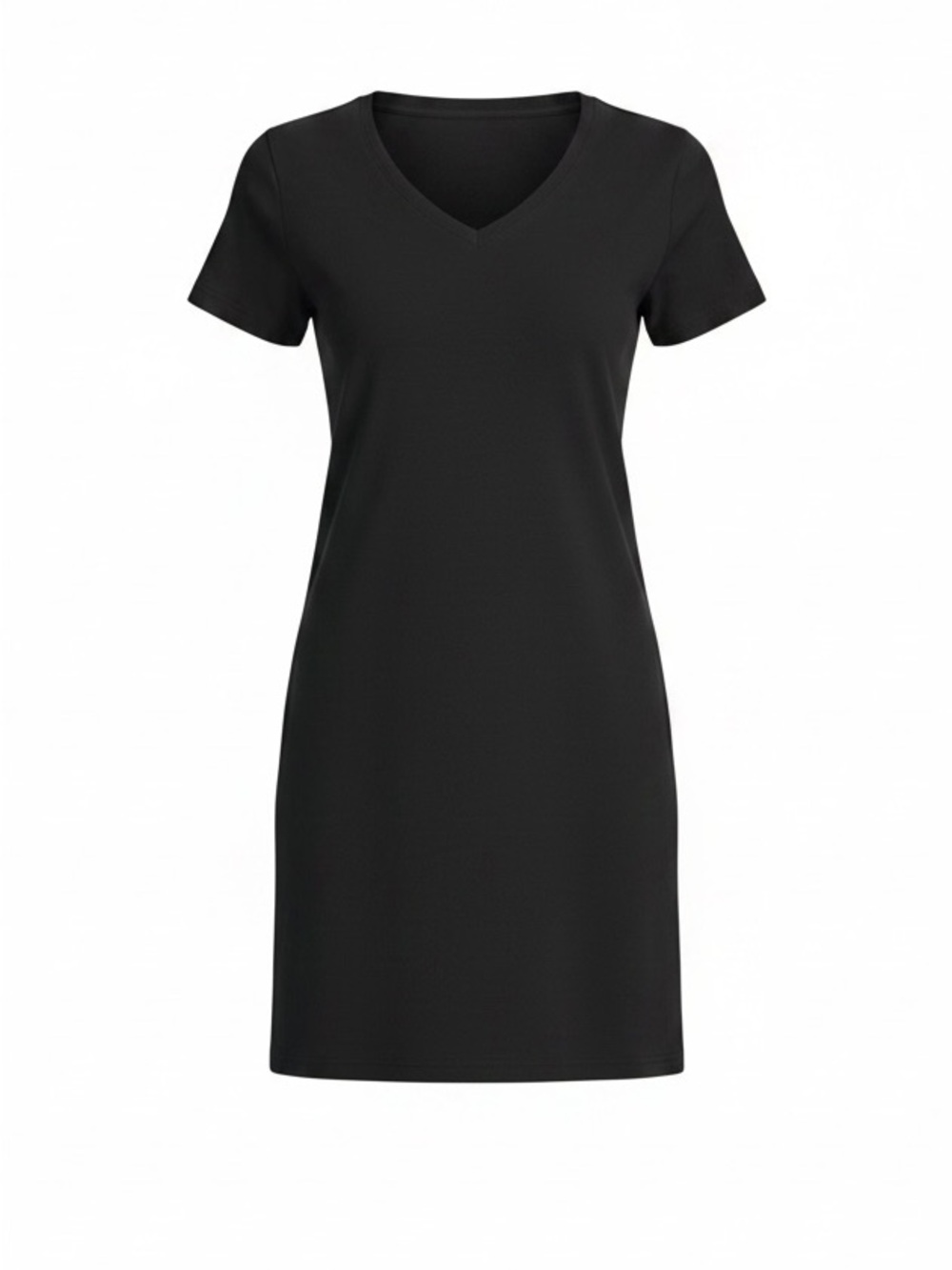 Real Essentials Women's Ribbed Knit Short-Sleeve V-Neck T-Shirt Dress Black M